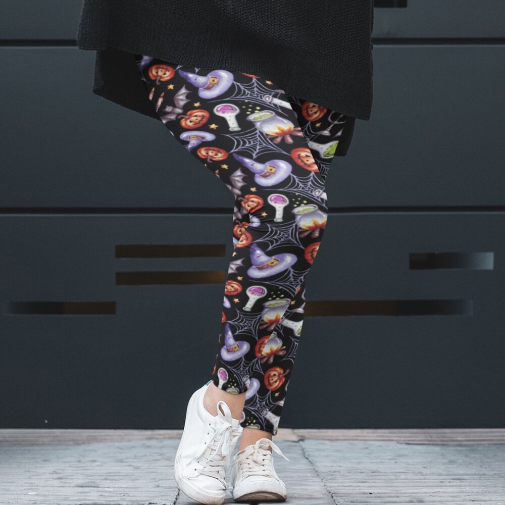 Halloween Leggings For Women Spooky Yoga Pants Spider Web Candles Pumpkin Fall